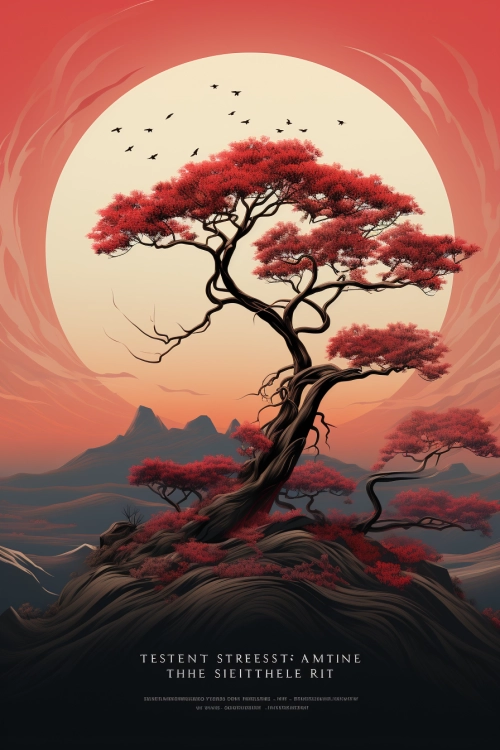 Strom s červenými listy na kopci