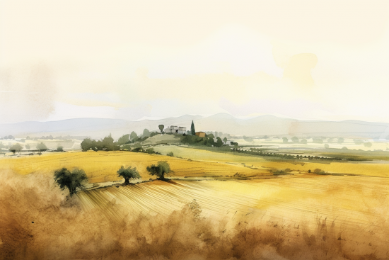 Akvarel zemědělské půdy