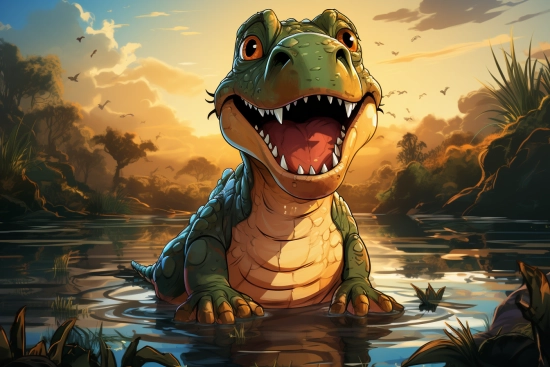 kreslený obrázek dinosaura ve vodě